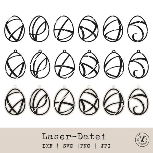 The Vectorians Laserdatei Eier-Anhänger #1 Laserdatei Osteranhänger EiEiEi SVG DXF Scandi Design Minimalistische Ostereier zum Lasern oder Plotten – Skandi-Deko