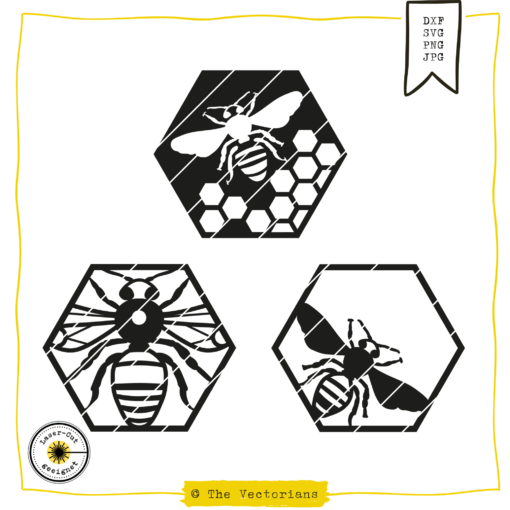 The Vectorians Plotterdatei Laserdatei Lasercutdatei Biene Wabe Laserdatei Bienenmotiv Just Bee Pure SVG DXF Holz Acryl Minimalistisches Bienenmotiv zum Lasern & Plotten – Spruchdatei