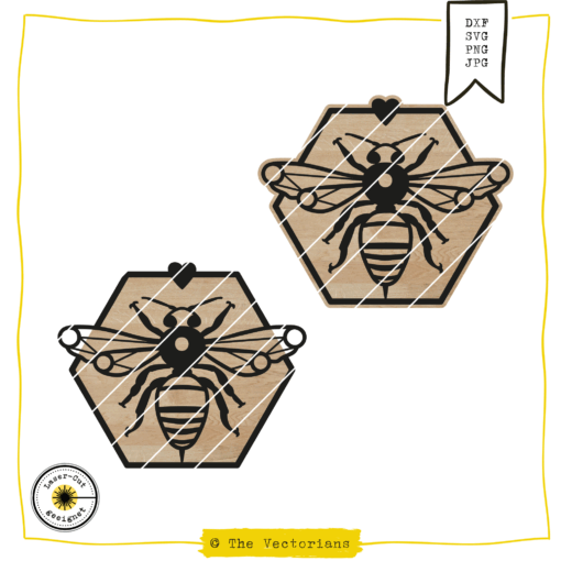 Laserdatei Biene SVG DXF Wabe Just BEE Anhänger Plotten Bienenmotiv als Lasercut für Deko, Shirts & Anhänger