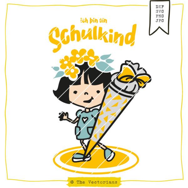 TheVectorians Schulmädchen, Schulkind mit Zuckertüte Plottdatei Digistamp
