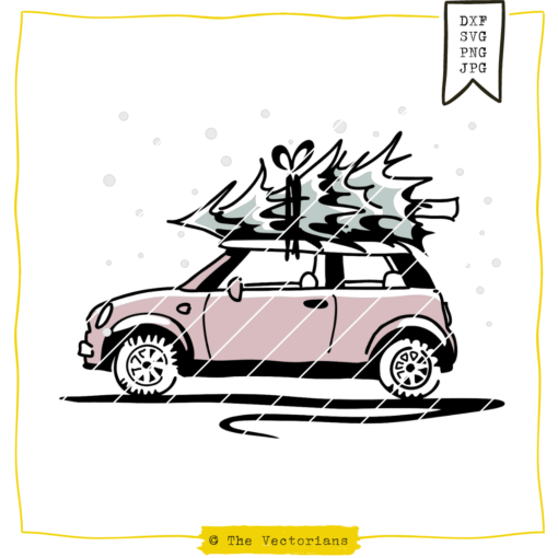 TheVectorians Weihnachts MINI AUTO mit Tannenbaum auf dem Dach als Plotterdatei