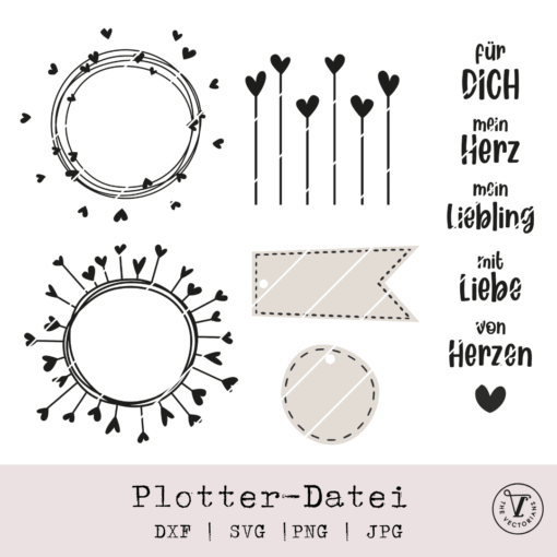 TheVectorians_Plotterdatei Herzkränze für Valentinstag, Hochzeit, Liebe, Geburtstag