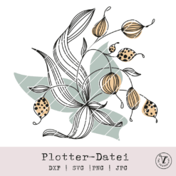 Moderne botanische Plotterdatei im Line-Art-Stil für Textil-, Deko- und Papercraft-Projekte. SVG, DXF, PNG Download.