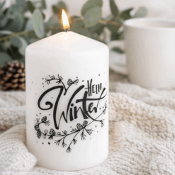 The Vectorians Hello WInter Kerze Wasserschiebfolie Schriftzug