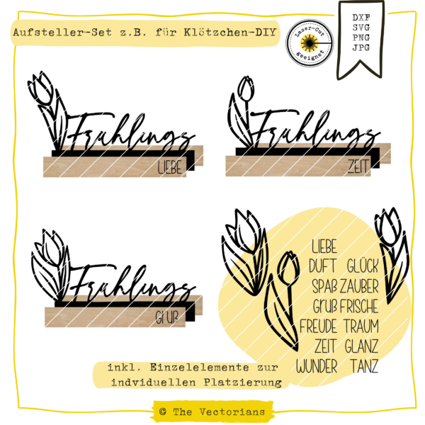 Frühlingsliebe Aufsteller Set Laserdatei SVG DXF Deko Frühling