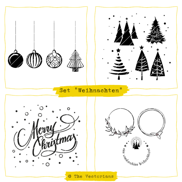 TheVectorians_Dateiset_Weihnachten Christbaumschmuck Weihnachtsbäume Weihnachtskränze Merry Christmas