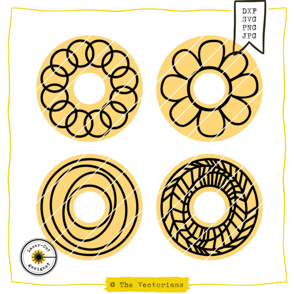 TheVectorians_Plotterdatei Laserdatei Donutringe Raysinteller Laserdatei Inlay für Kerzenteller mit Tülle SVG DXF Holz Acryl Runder Einsatz zum Lasern – Deko für Kerzenplatte oder Untersetzer