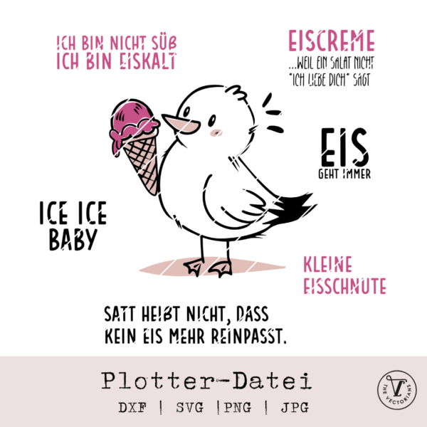 TheVectorians_Plotterdatei_Möwe mit Eis und SPrüchepaket
