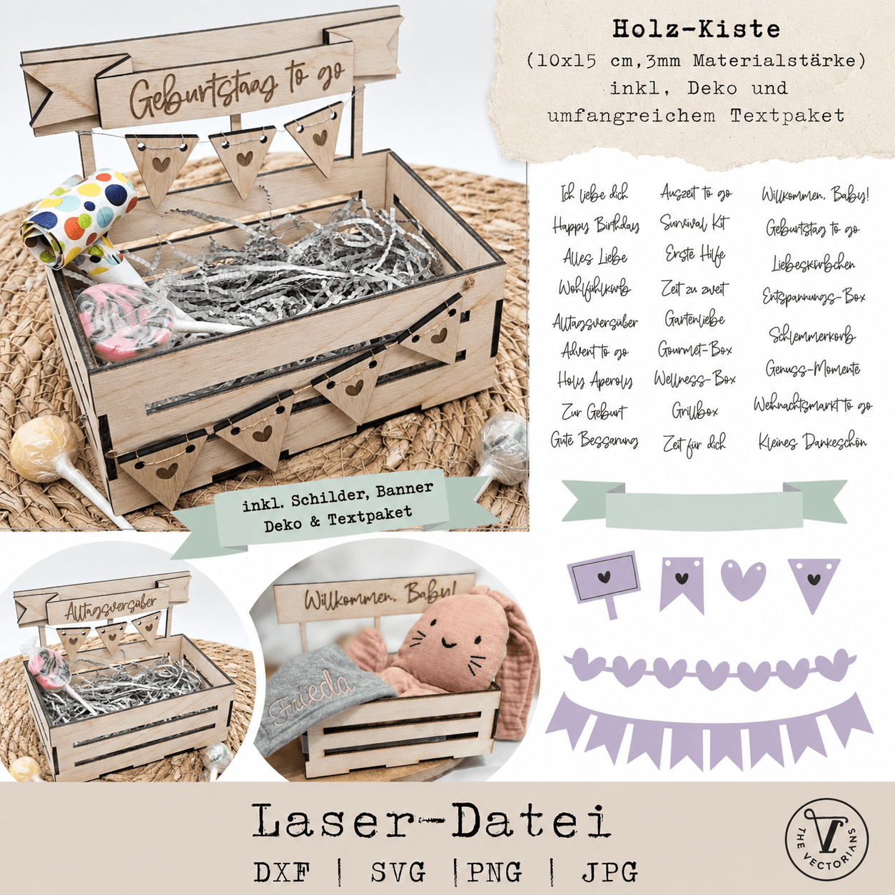 Laserdatei Geschenkbox aus Holz mit Banner und Textpaket für Geldgeschenke, Gutscheine und kreative Geschenkverpackungen