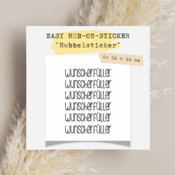 Rub-On-Sticker „Wunscherfüller“ im verspielten Stil – 6 Stück in 50 × 10 mm für kreative DIY-Geschenke und Karten.