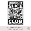 Plotterdatei Midnight Slice Club im Retro-Comic-Stil – Halloween Freebie für Beutel, Hoodies & Shirts